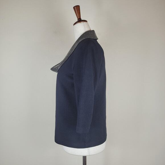 St John Evening Sweater 4 Black Embellished Santana Knit Blouse Top Rhinestones - Picture 5 of 10